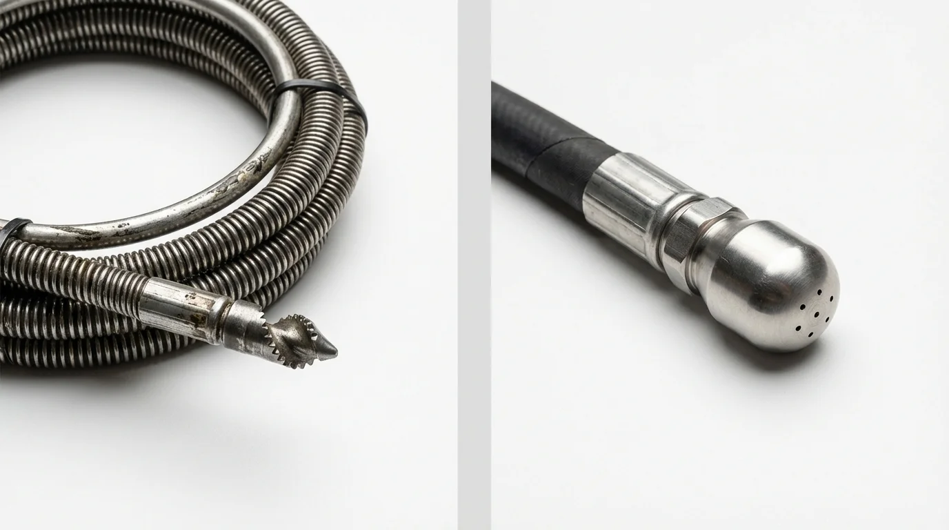 Drain snake cable and hydro jetting nozzle used for drain cleaning in Bennett, CO