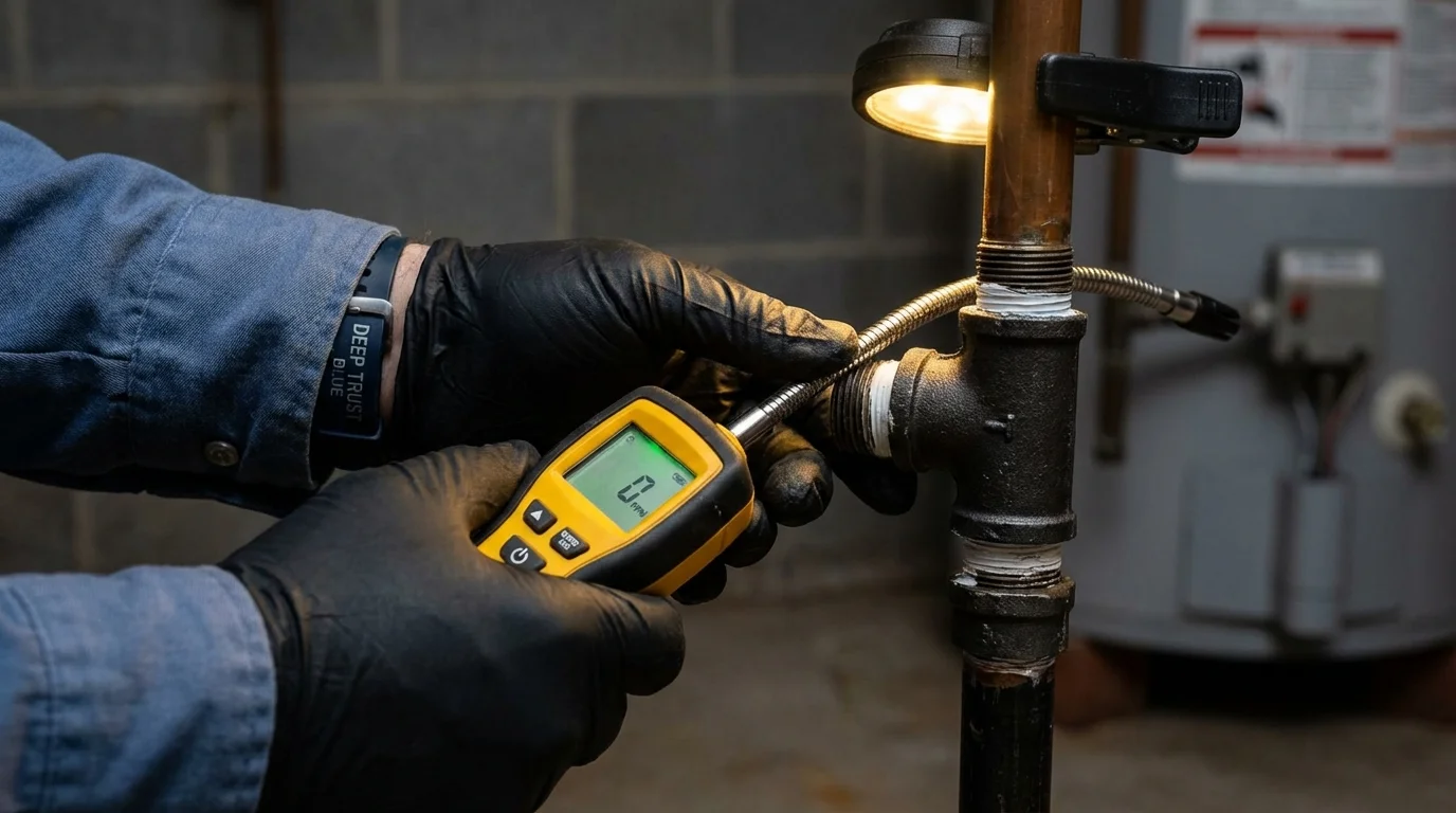 Gas leak detection with electronic sniffer by Johns Plumbing LLC in Bennett