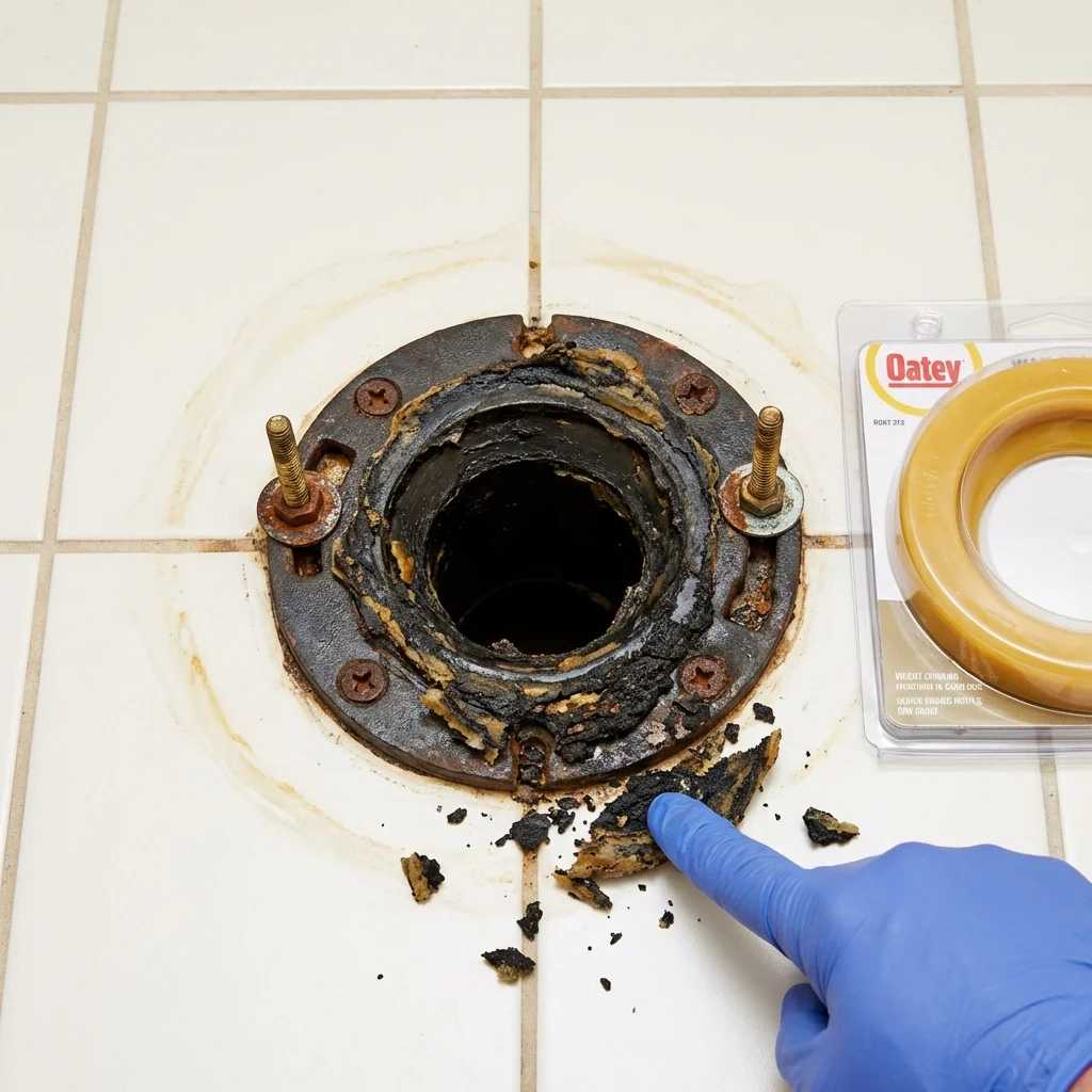 Failed wax ring showing water seepage at the base of a toilet in a Bennett, CO home