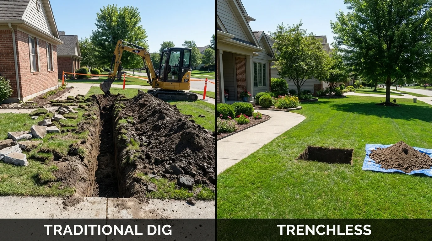 Trenchless sewer repair with minimal yard damage versus traditional excavation in Bennett, CO